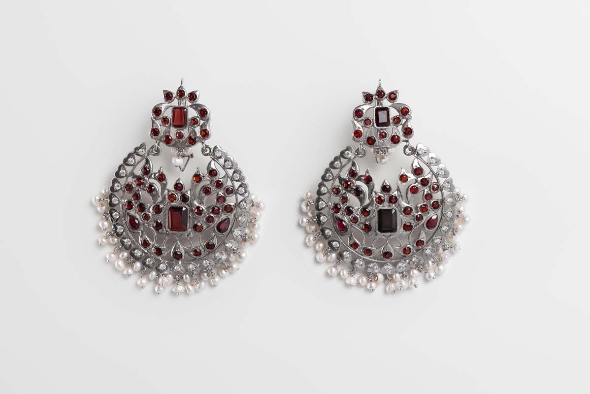 Indus Valley Garnet & Pearl Jhumka Earrings