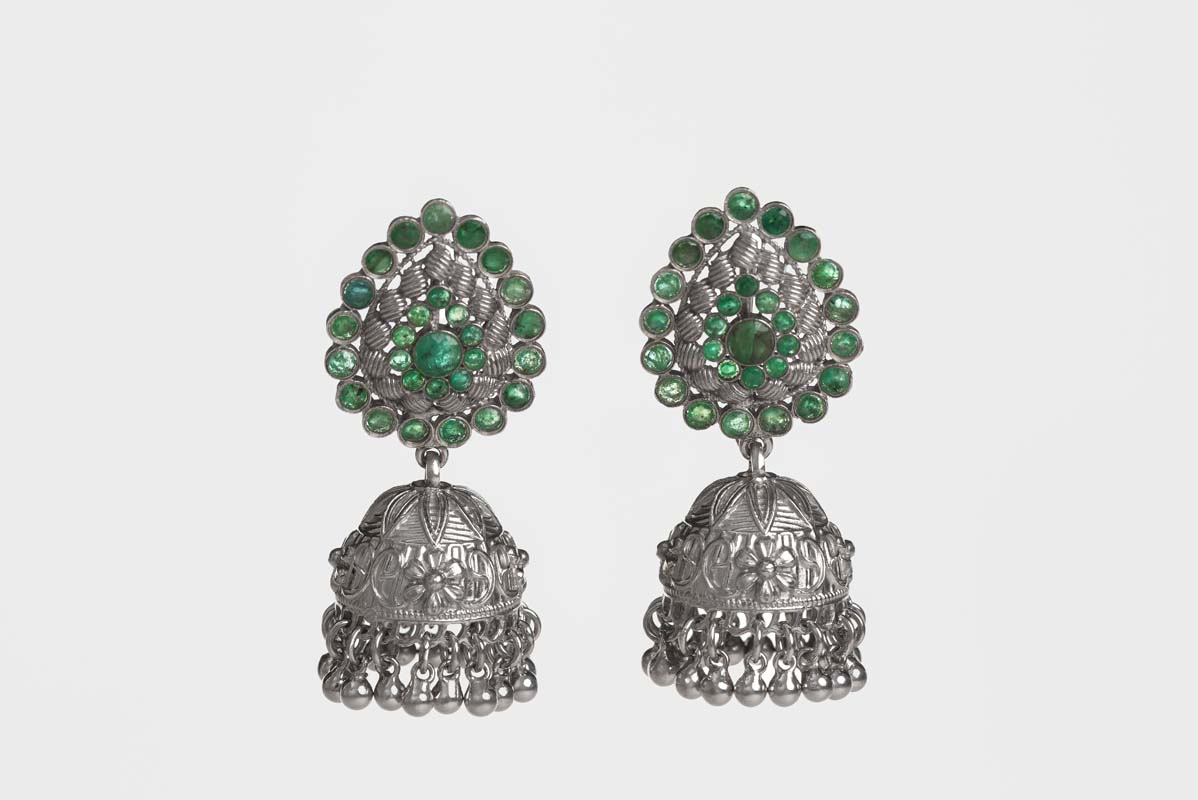 Indus Valley Emerald Jhumka Earrings