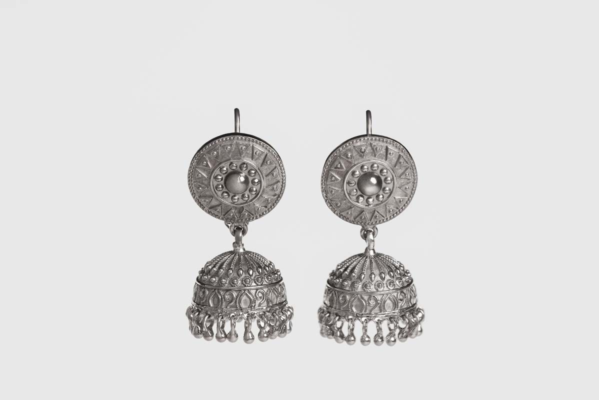 Indus Valley Traditional Silver Jhumka Earrings