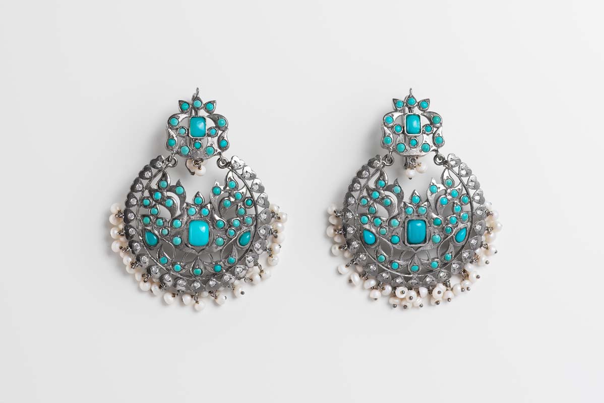 Indus Valley Turquoise & Pearl Jhumka Earrings