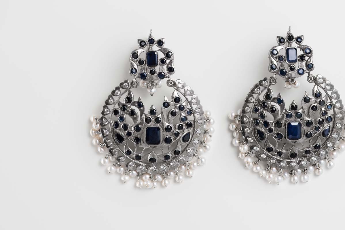 Indus Valley Sapphire & Pearl Jhumka Earrings