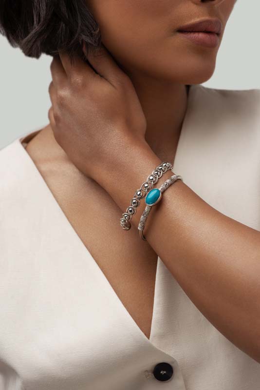 Signature Silver & Turquoise Stone Bangle