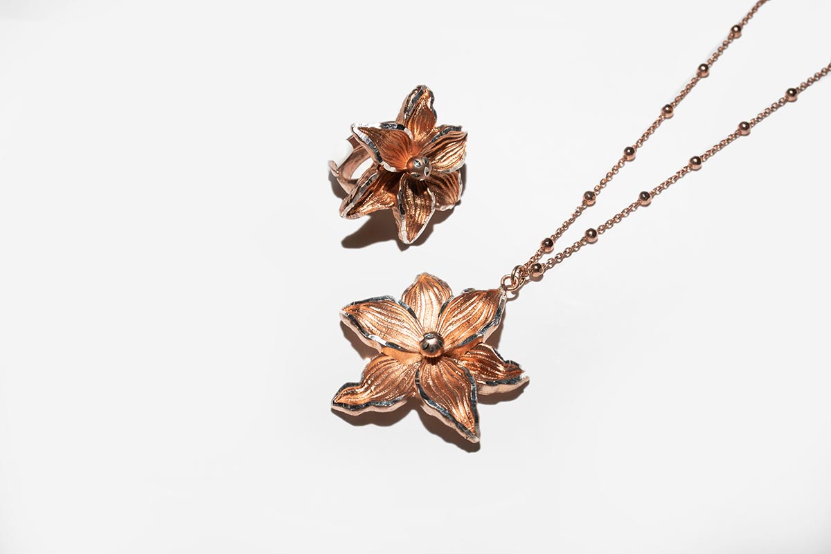 Italian Flower Pendant with Chain (Rose Gold)