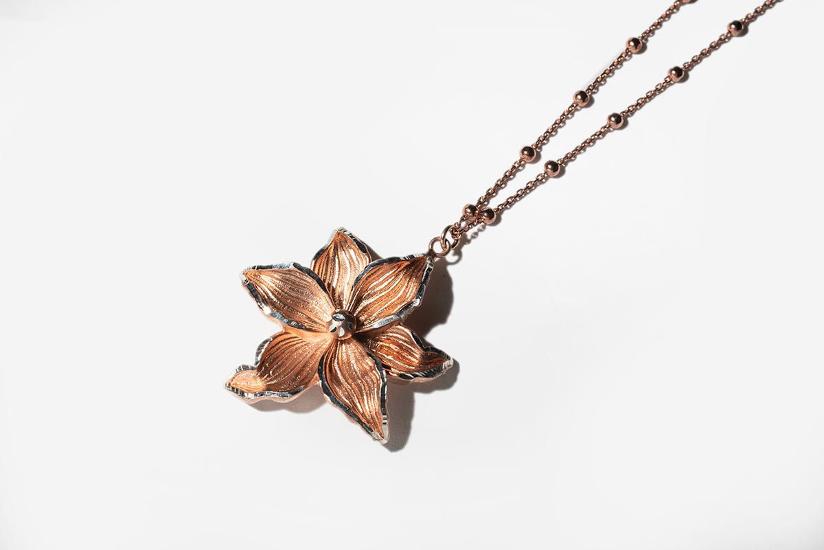 Italian Flower Pendant with Chain (Rose Gold)