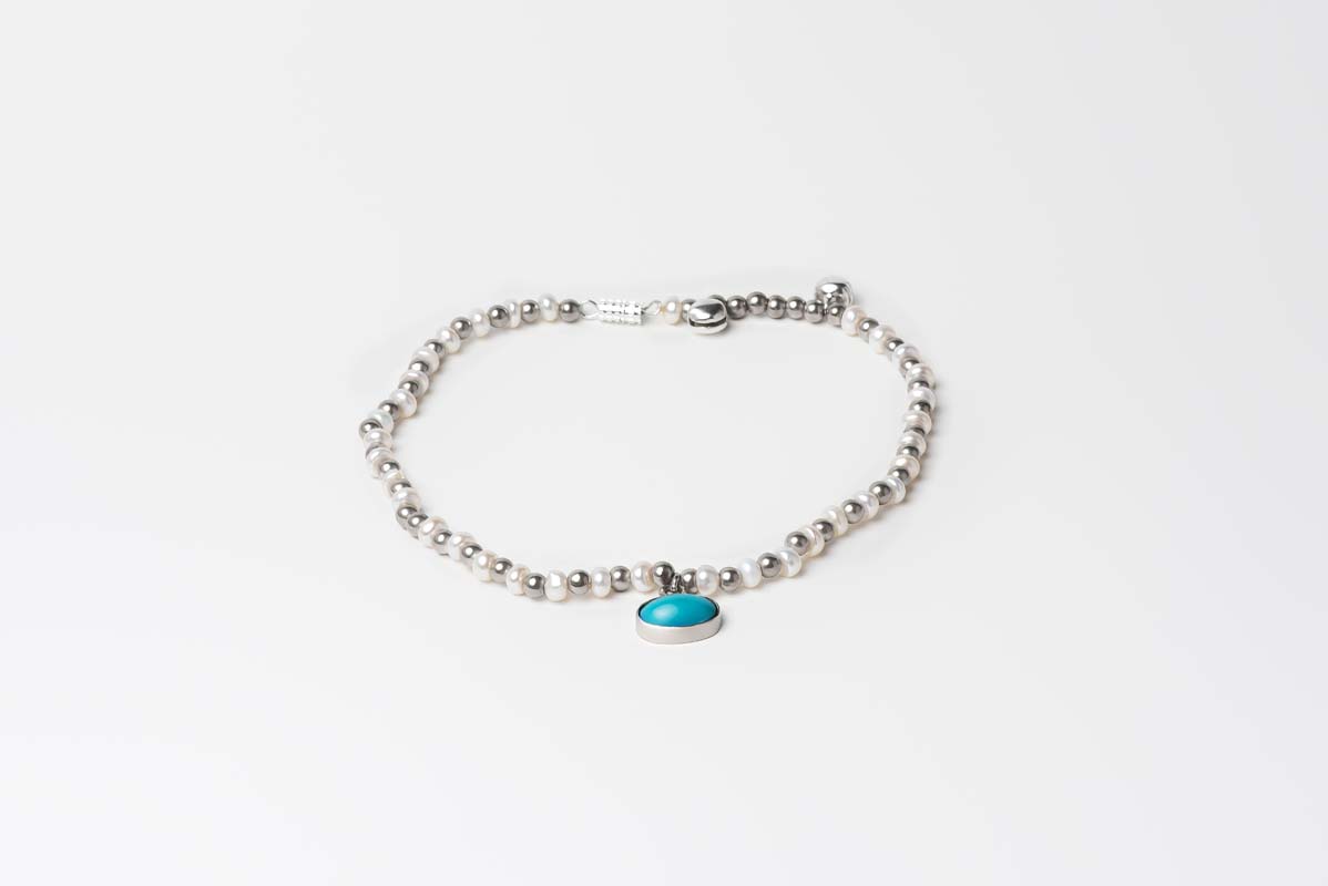 Signature Pearl Single Anklet- Turquoise stone