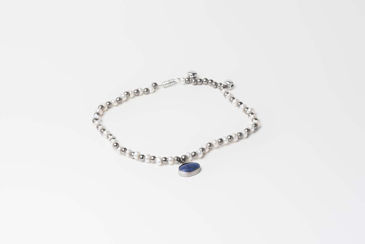 Signature Pearl Single Anklet - Blue Lapis stone