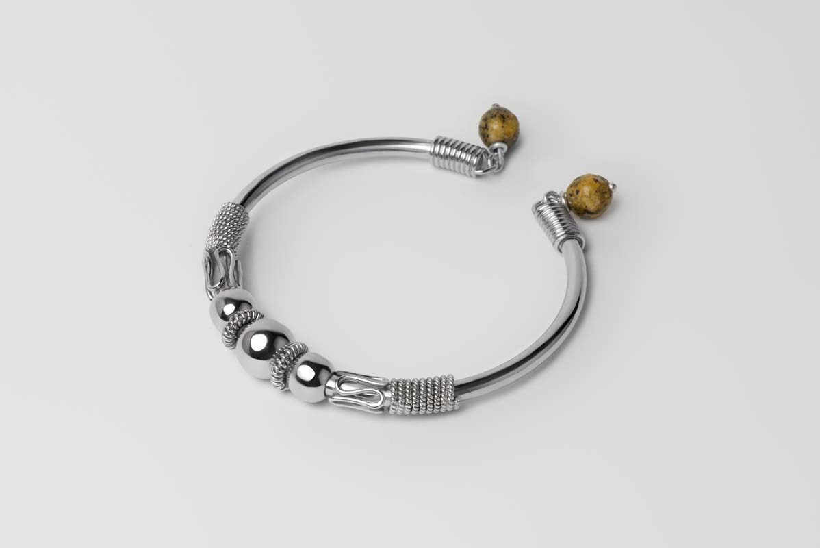 Signature Silver Beads & Mustard Stones Bangle