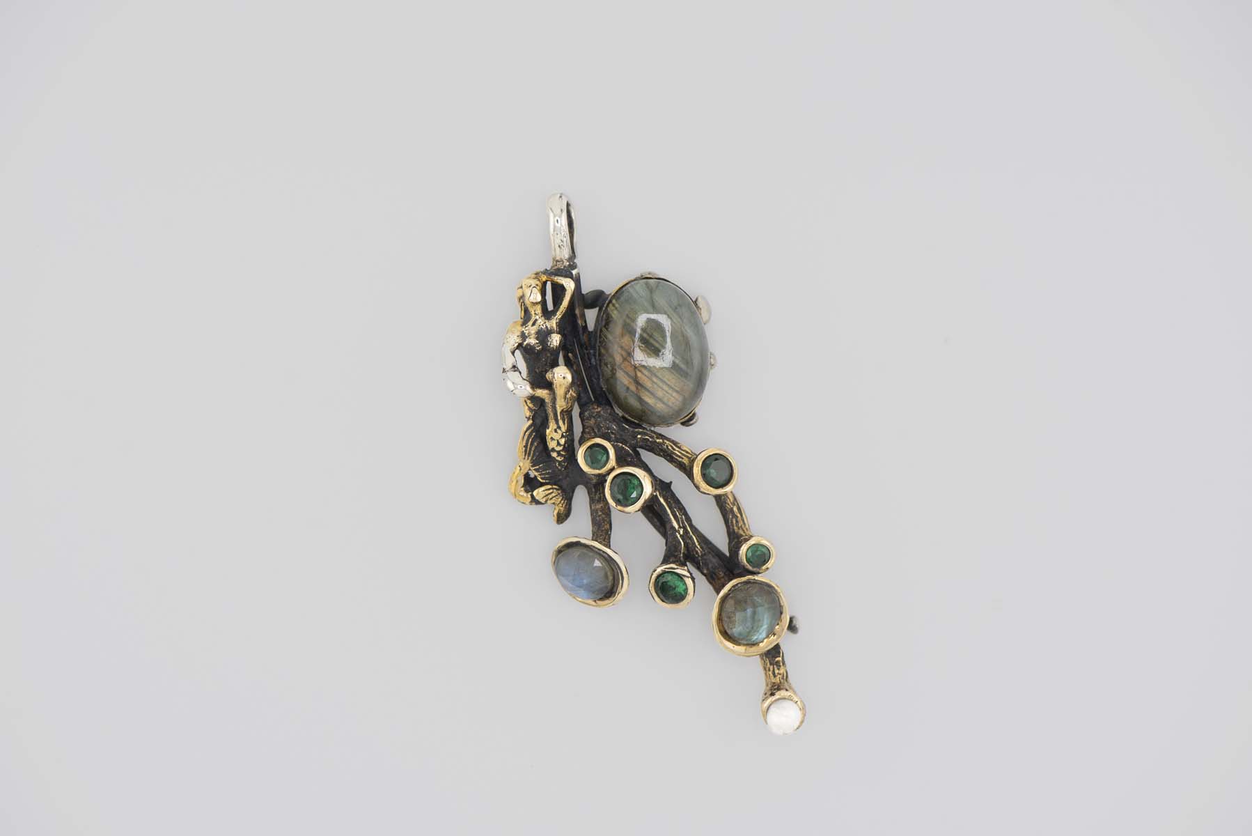 Turkish Ottoman Green Stones 2 Mermaids Pendant