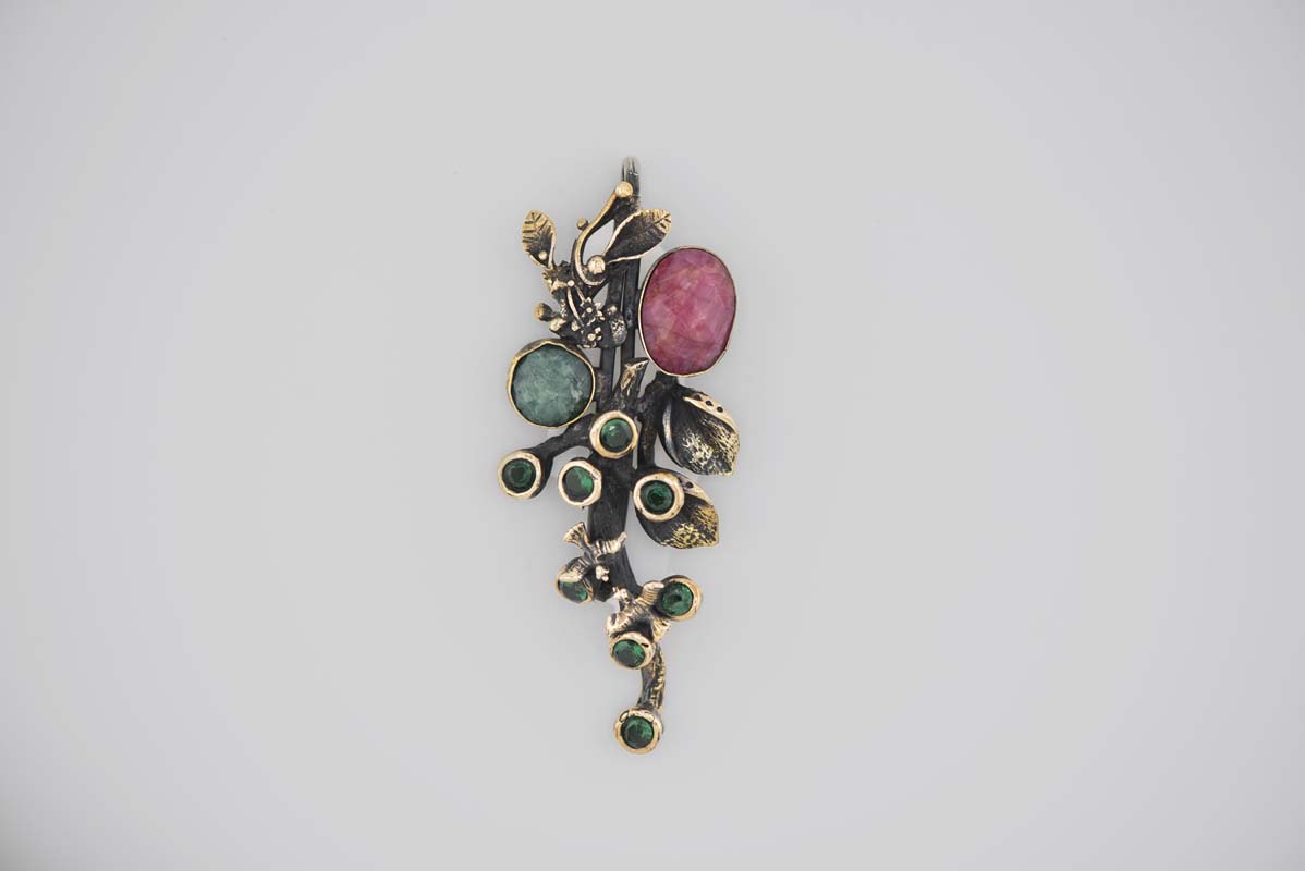 Turkish Ottoman Green & Pink Stone Leaves Pendant