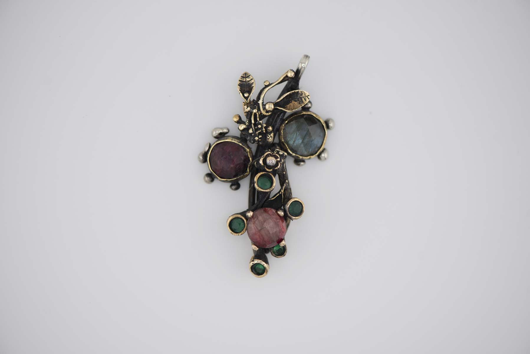 Turkish Ottoman Red/Pink/Green Stone Leaves Pendant