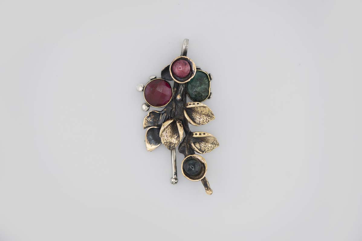 Turkish Ottoman Red & Green Stone Leaves Pendant