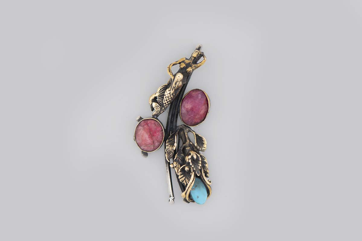 Turkish Ottoman Pink & Blue Stone 2 Mermaids Pendant