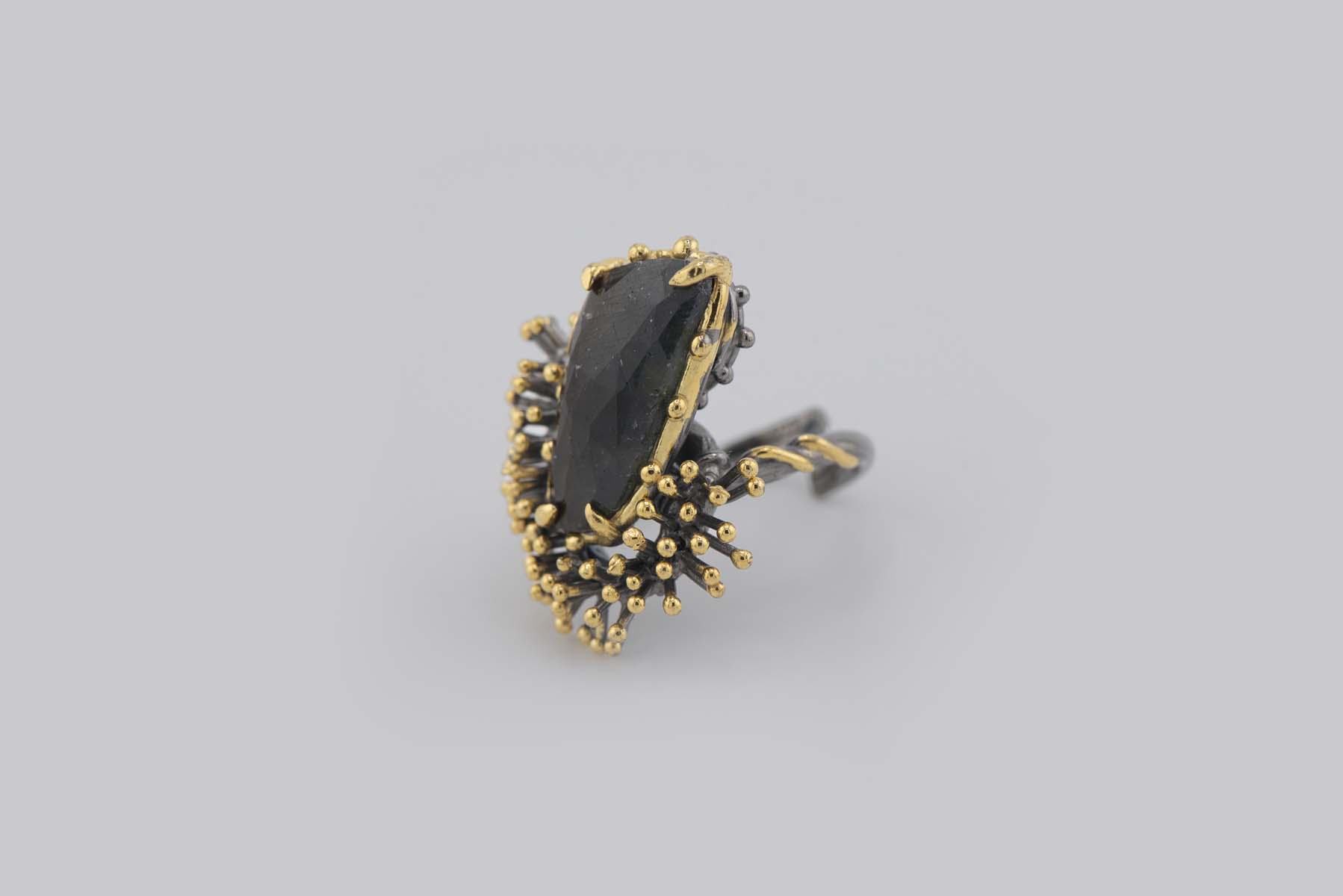 Turkish Ottoman Black Stone with Spikes Ring