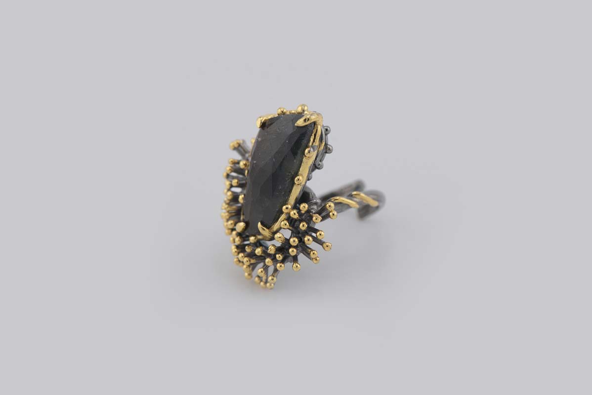 Turkish Ottoman Black Stone with Spikes Ring