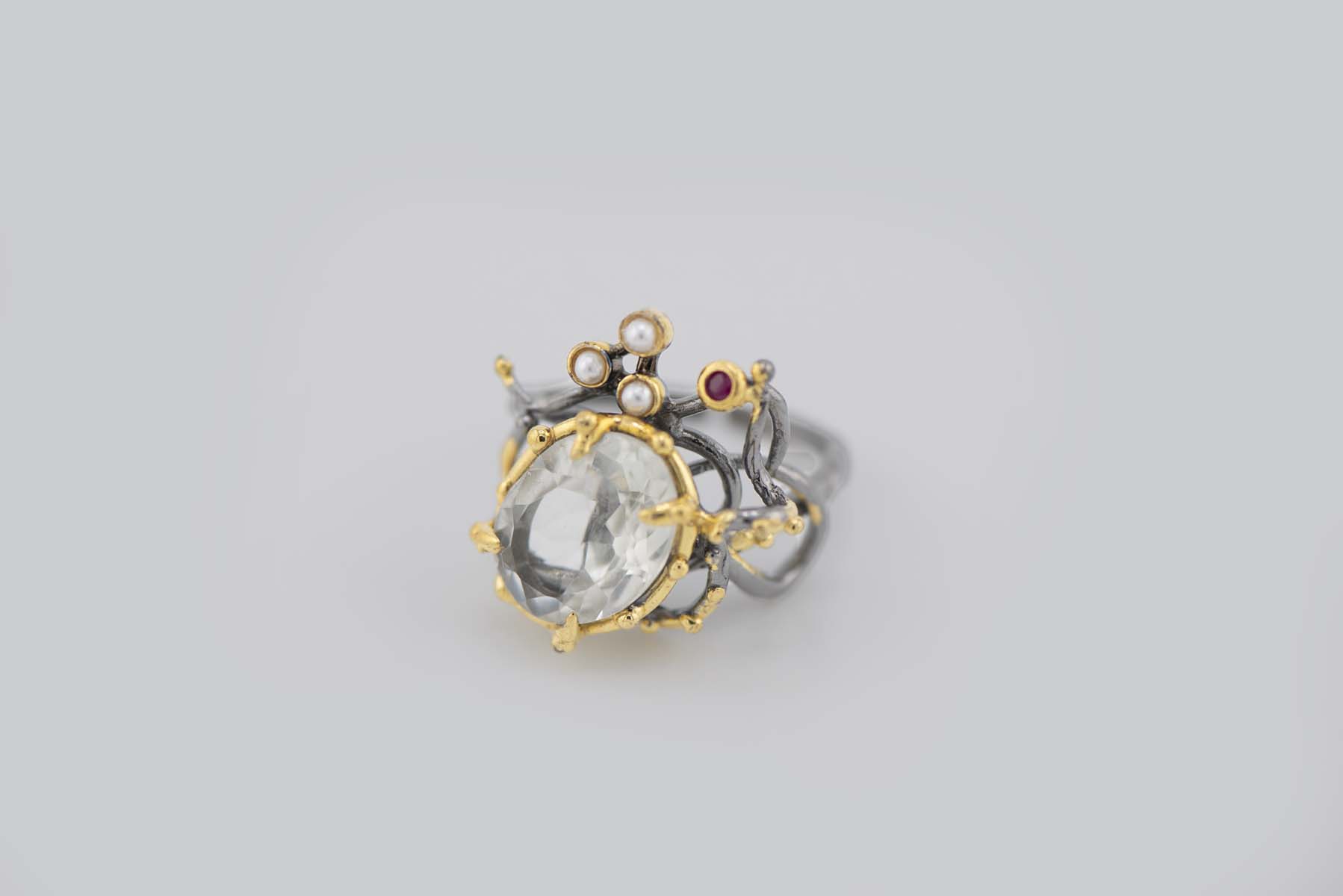 Turkish Ottoman Clear White Stone Ring