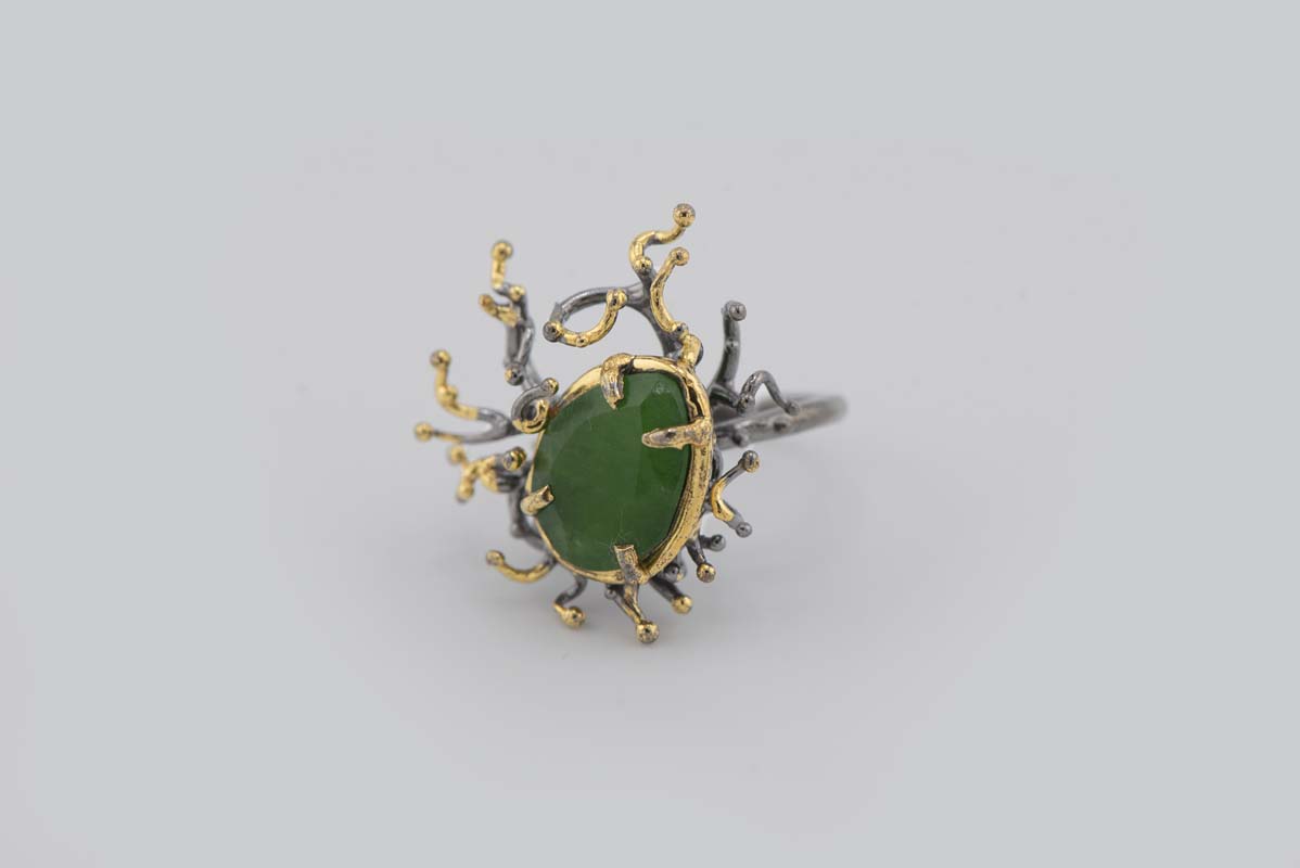 Turkish Ottoman Green Stone with Branches Ring