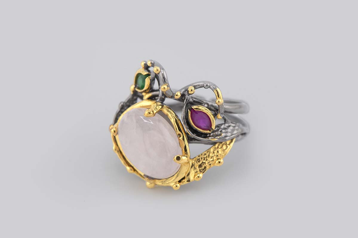 Turkish ottoman pink & multicolor stone ring