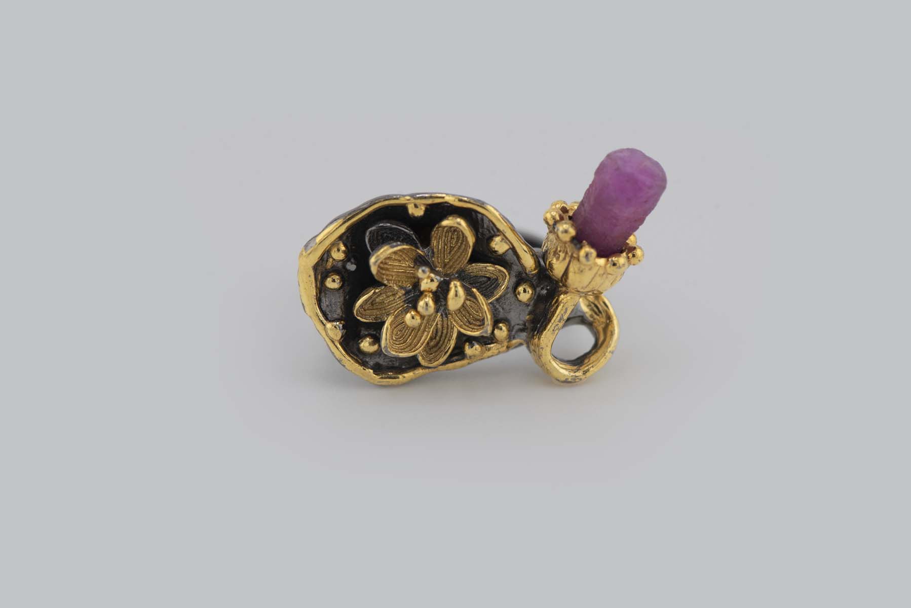 Turkish Ottoman Red Stone Floral Ring