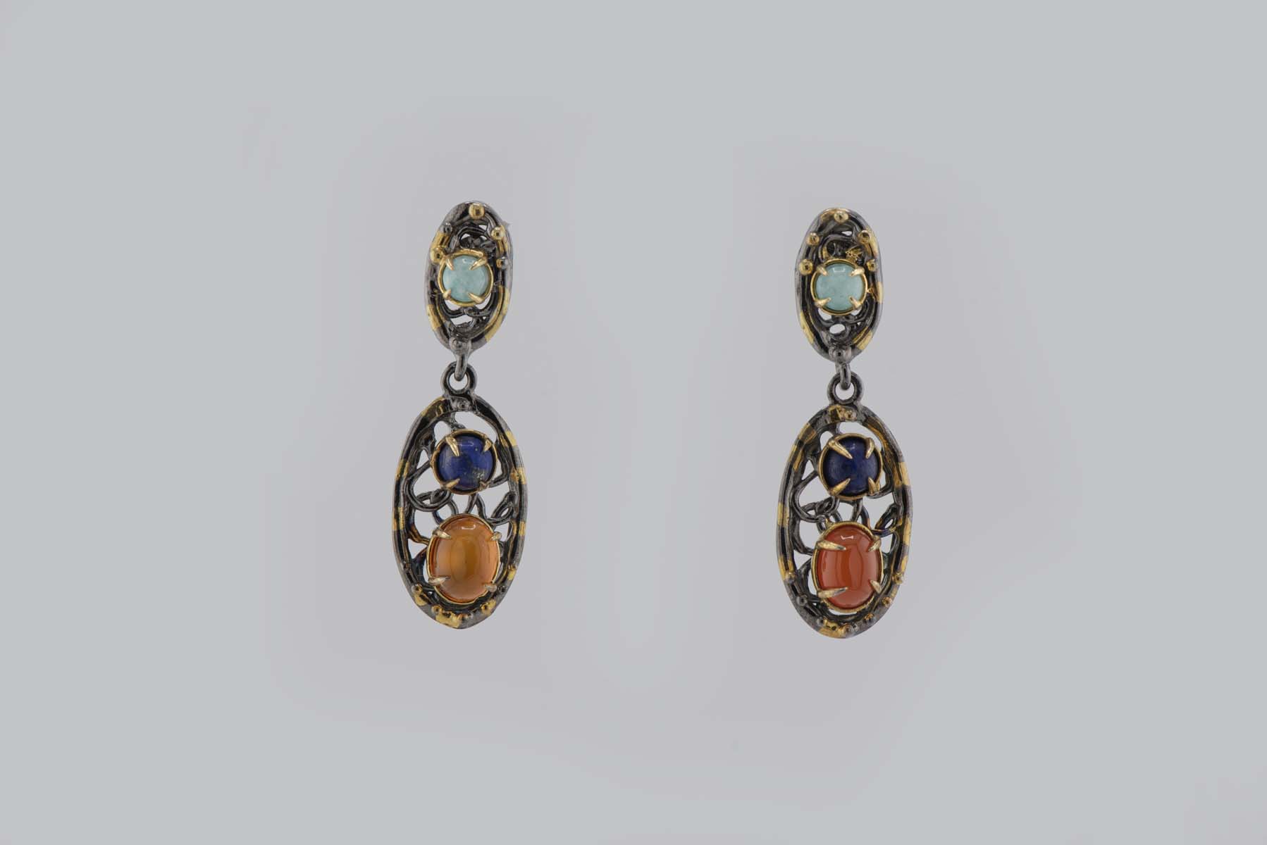 Turkish Ottoman Green/Purple/Orange Stone Earrings