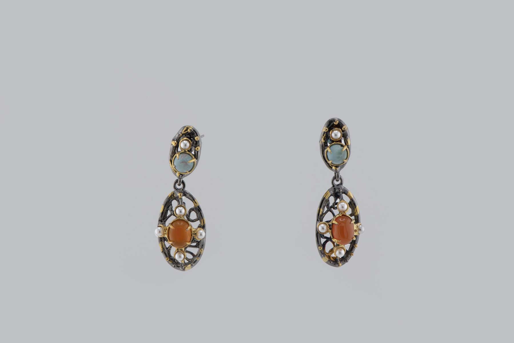 Turkish Ottoman Green & Orange Stone Earrings