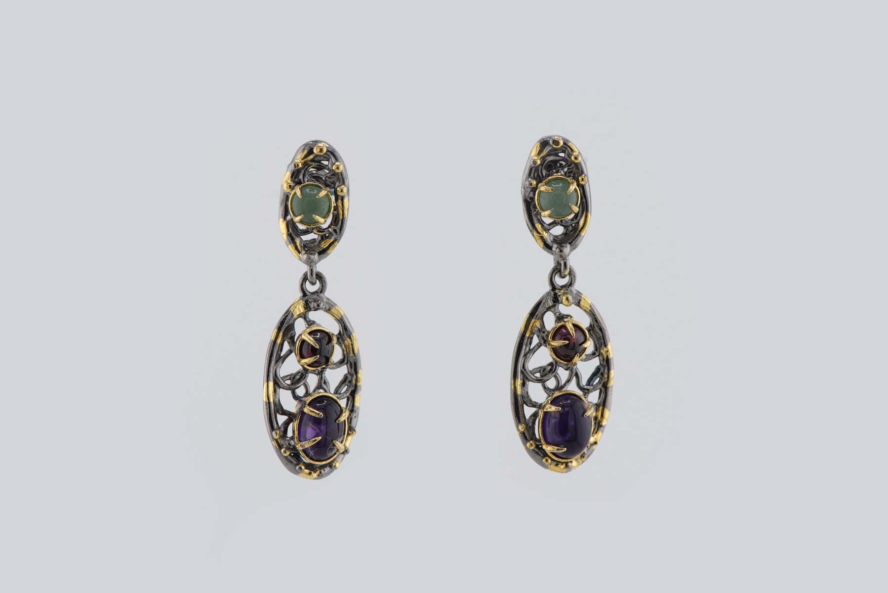 Turkish Ottoman Green/Red/Purple Stone Earrings