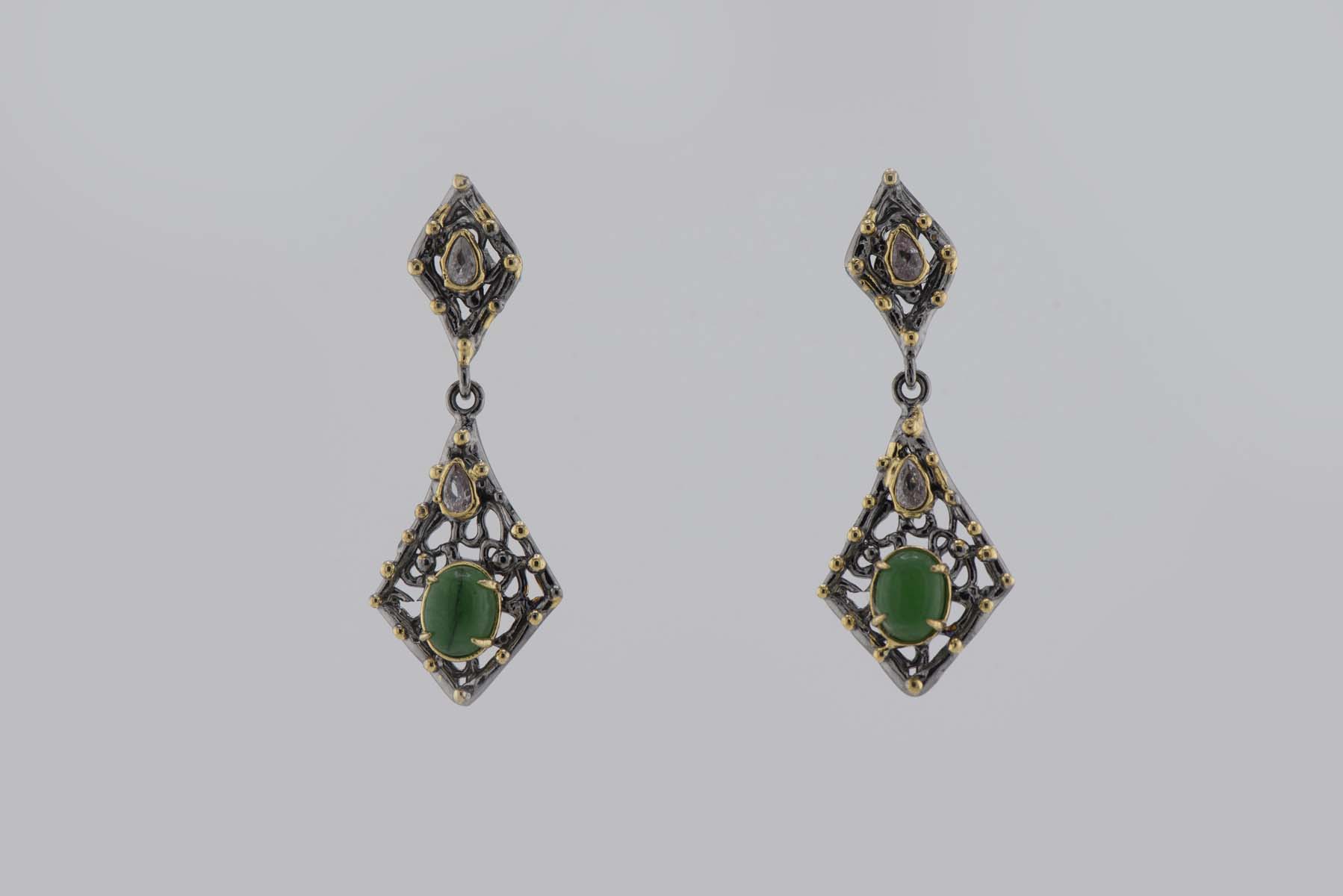 Turkish Ottoman White/Green Stone Earrings