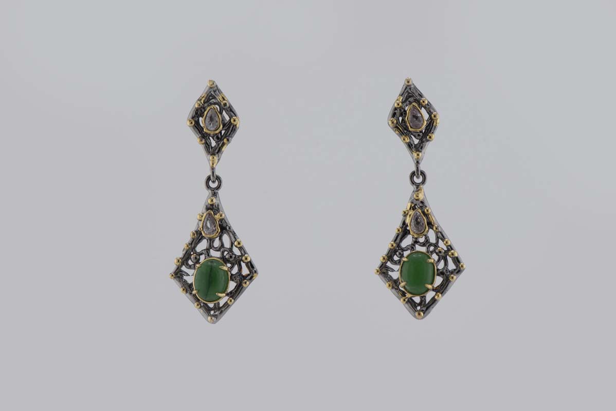 Turkish Ottoman White/Green Stone Earrings