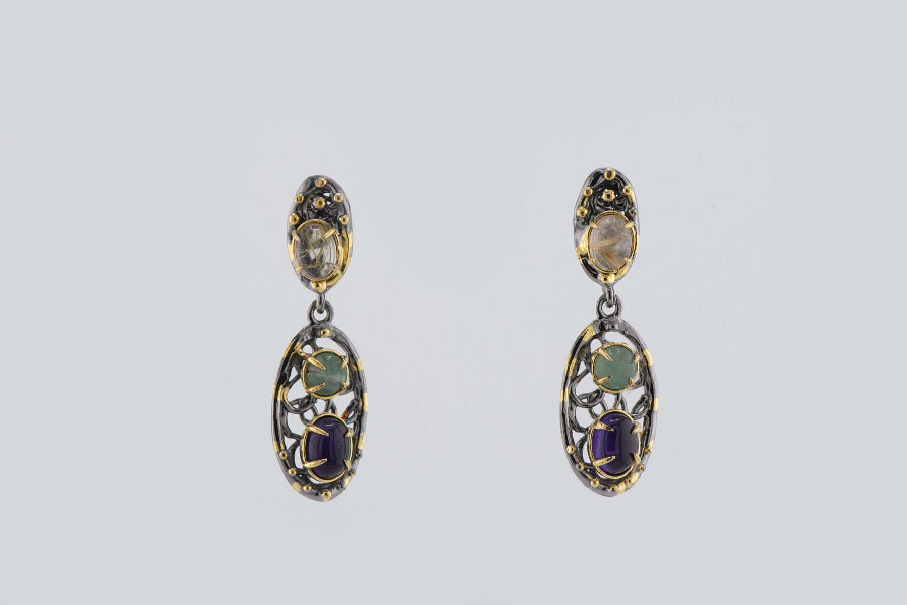 Turkish Ottoman White/Green/Purple Stone Earrings