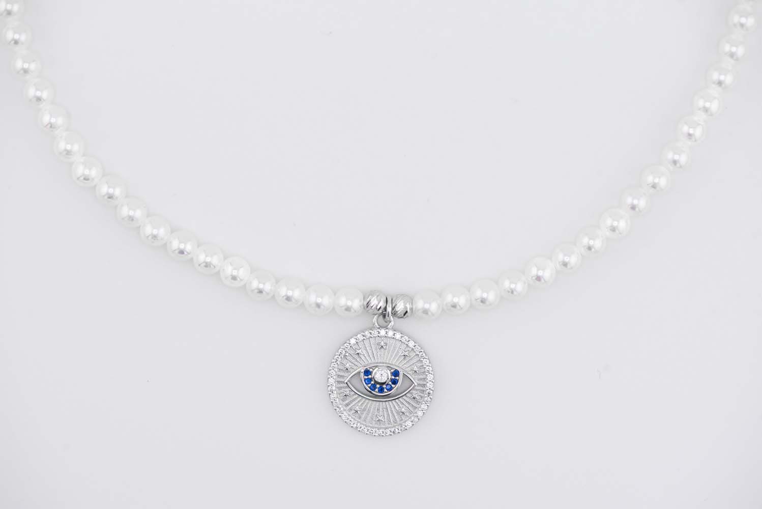 Evil Eye Pearl Choker Necklace