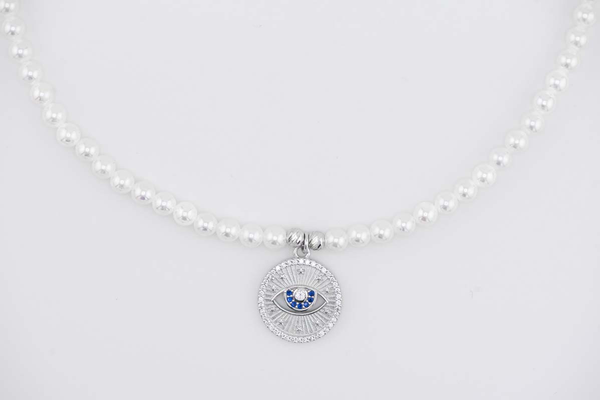 Evil Eye Pearl Choker Necklace